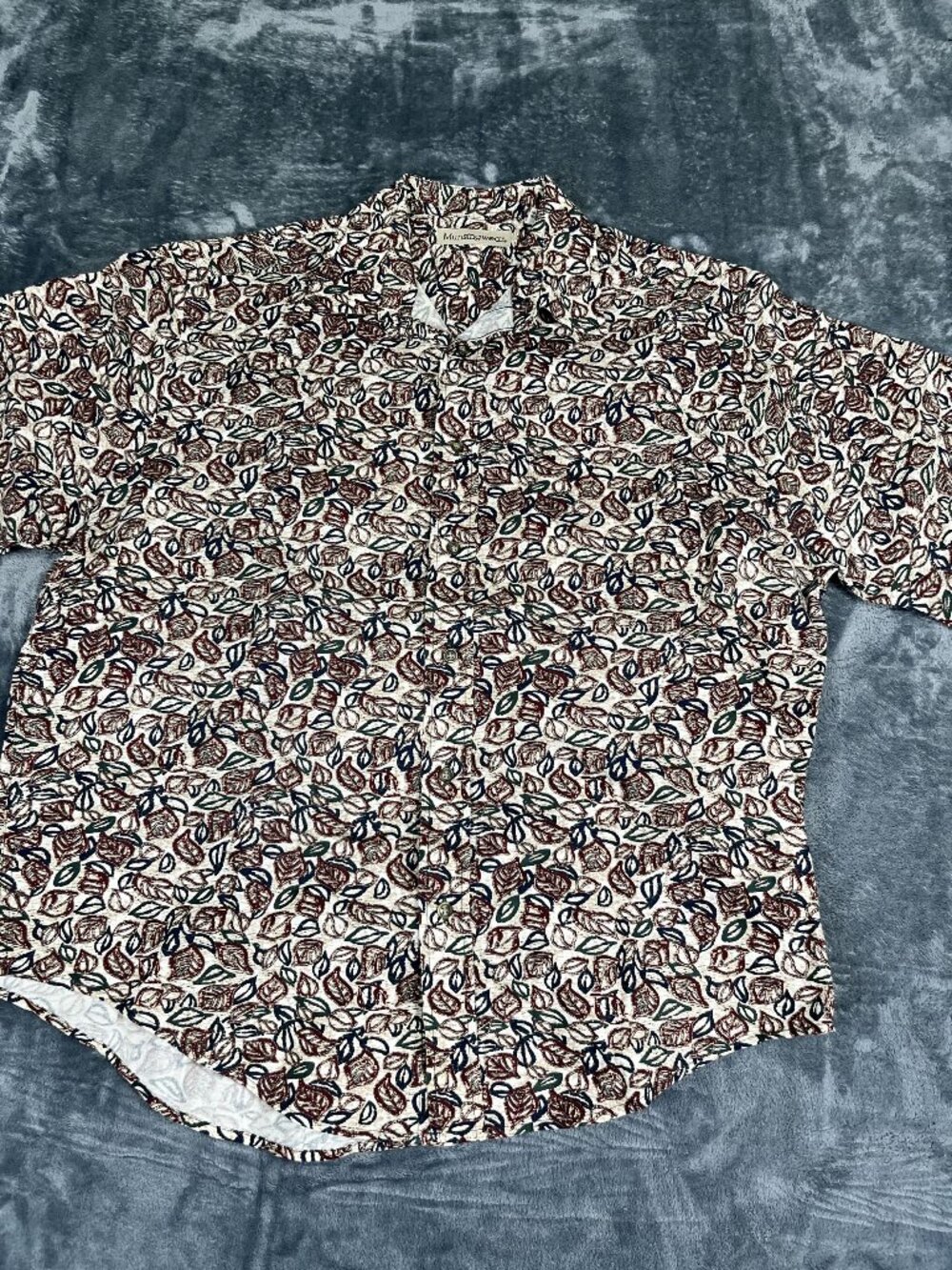 Munsingwear Mens Beige Red Leaf Print Short Sleeve Button-Up Shirt Size L